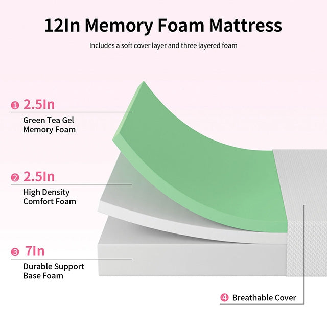 Forsythia 12" Twin Green Tea Gel Memory Foam